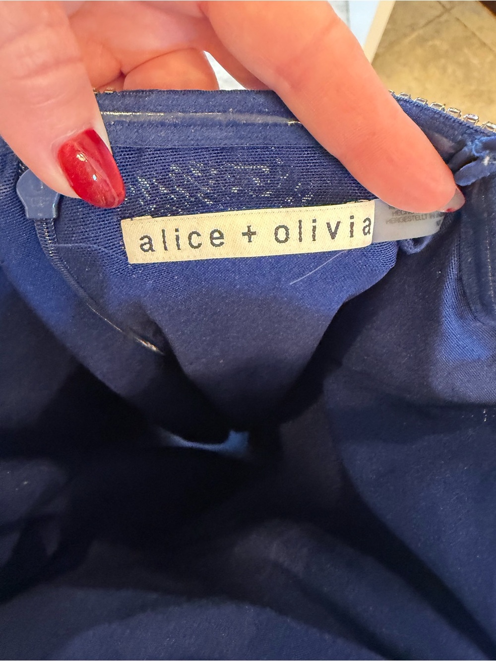 Alice + Olivia Navy Scallop Beaded Spaghetti-Strap Mini Dress - Picture 7 of 9